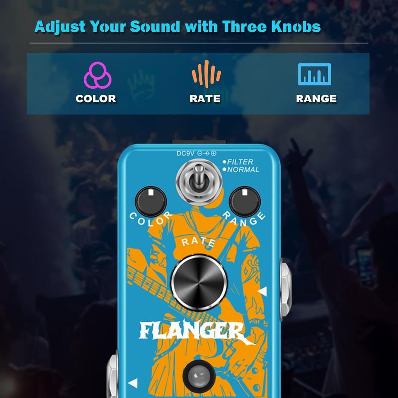 AFOT Classic Flanger Guitar Pedal, Vintage Analog Flanger Effect Pedal, Electric Guitar Effects Pedal, True Bypass, Blue Flanger - Image 2